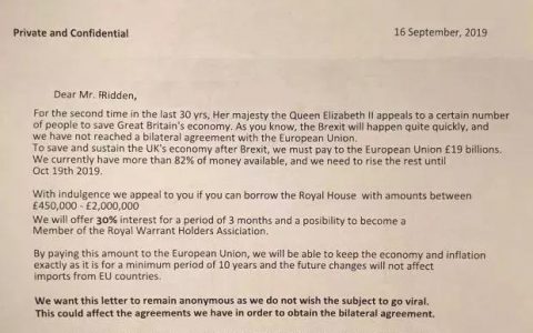 英国小伙收到女王“求助信”要250万比特币, 这波诈骗也是没谁了……
