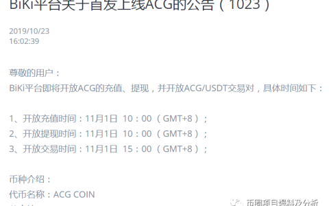 ACG这个空气币，即将首发上线BIKI，尽量远离！