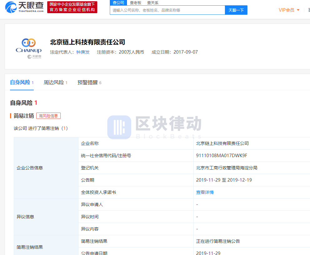 杜均签名确认：ChainUP 链上科技已进行简易注销