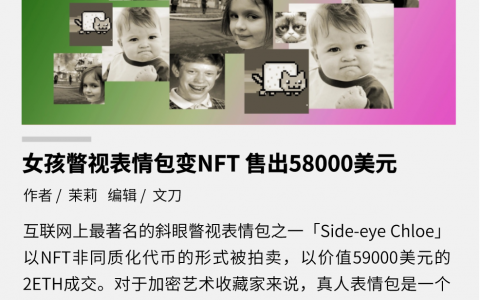 女孩瞥视 meme 表情包变 NFT，售出58000美元
